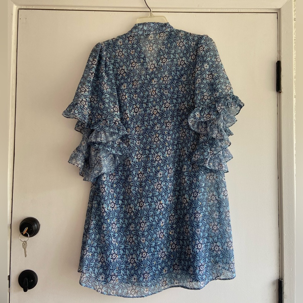 Floral Blue Ruffle Dress - Picture 2 of 4